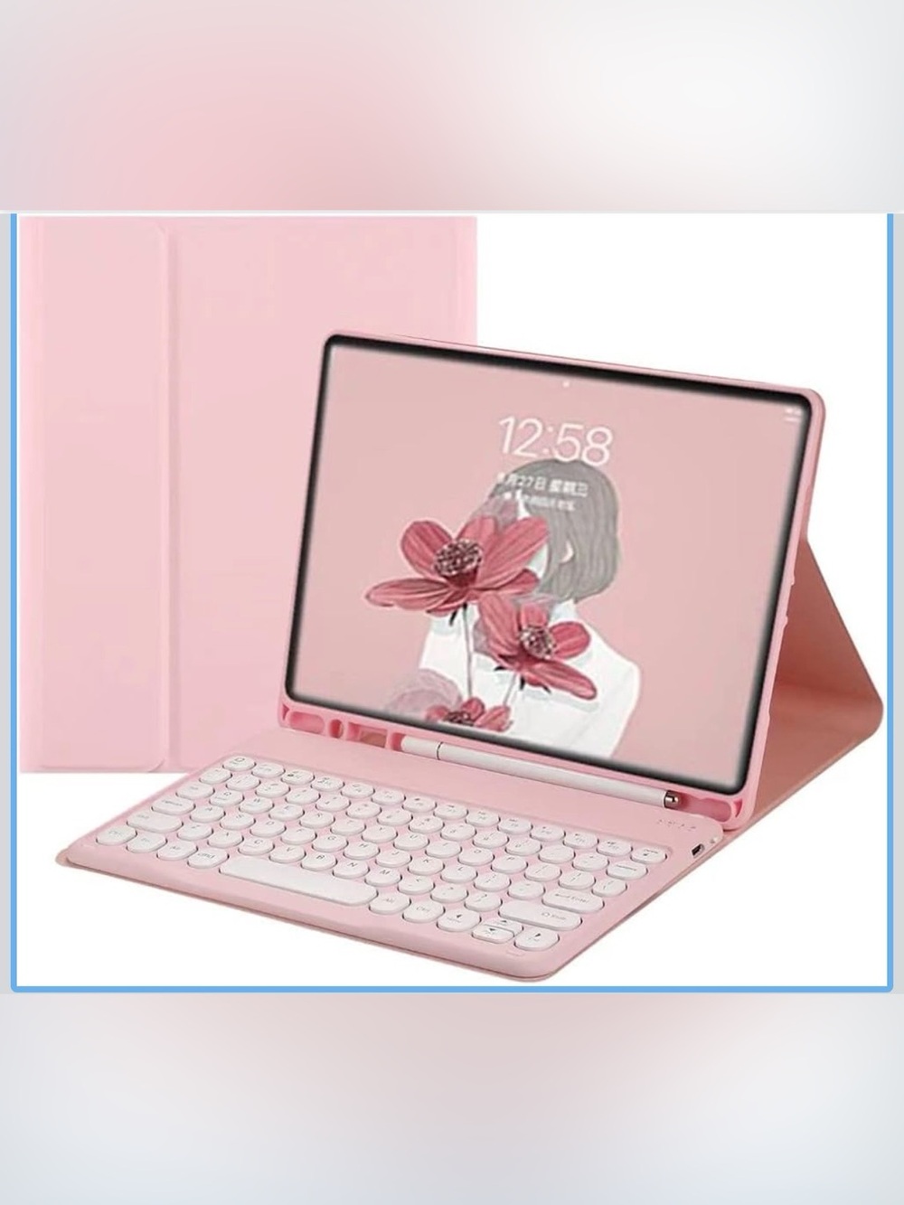Kindle Fire HD 10 Keyboard case 2021,Detachable Round Keys Keyboard Case Pink